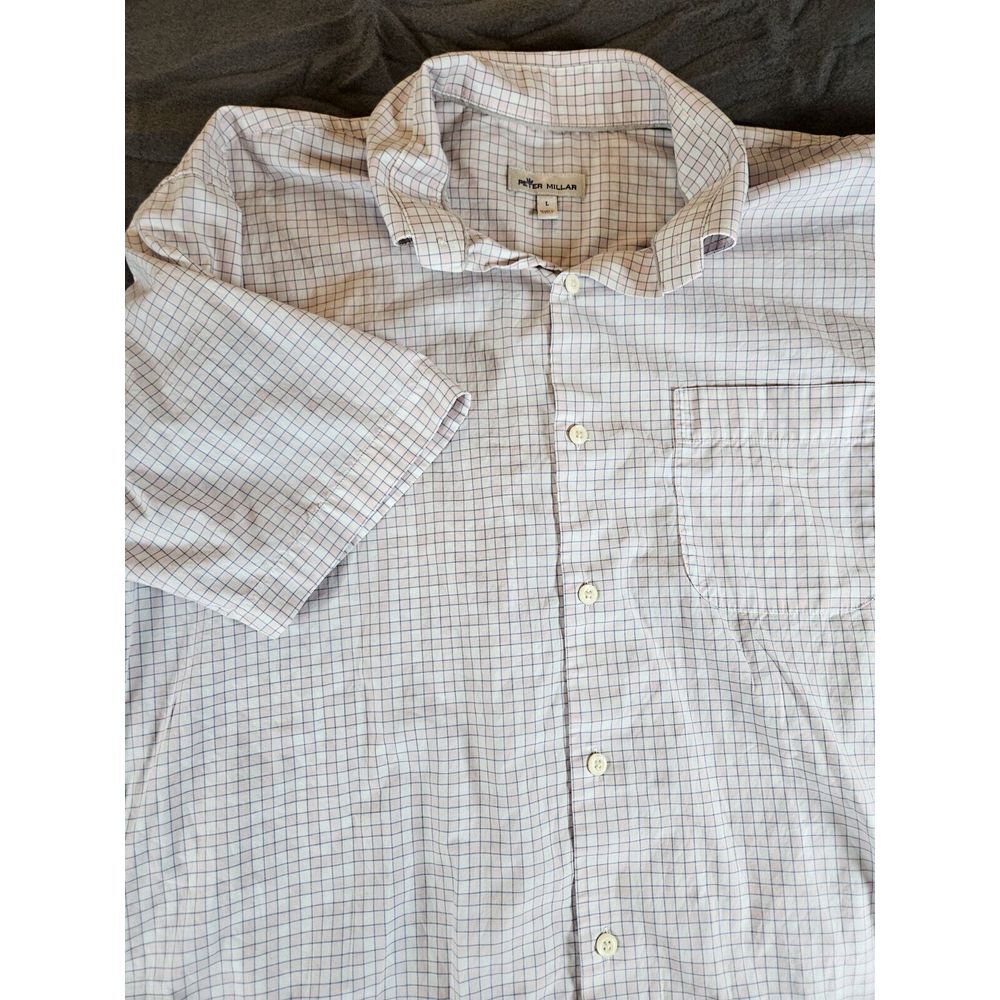 Peter Millar Shirt Mens Large Pink White Check Woven Short Sleeve Button Down‎